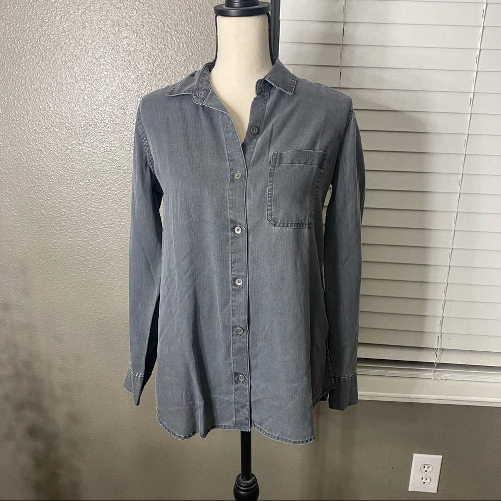 Grey faux denim button-up